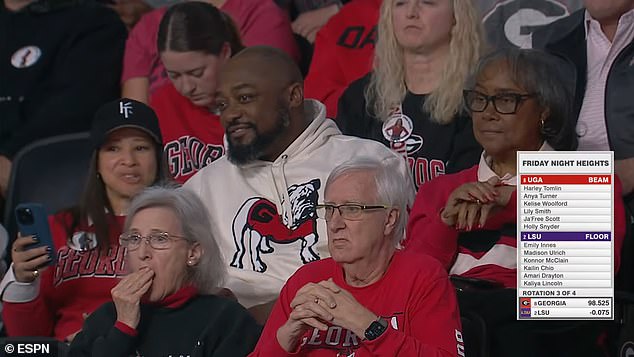 Kiya and Mike Tomlin are pictured in their Georgia gear as Harley competes against LSU