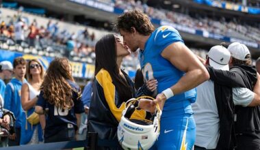 Los Angeles Chargers QB Justin Herbert with Madison Beer at an NFL game in October