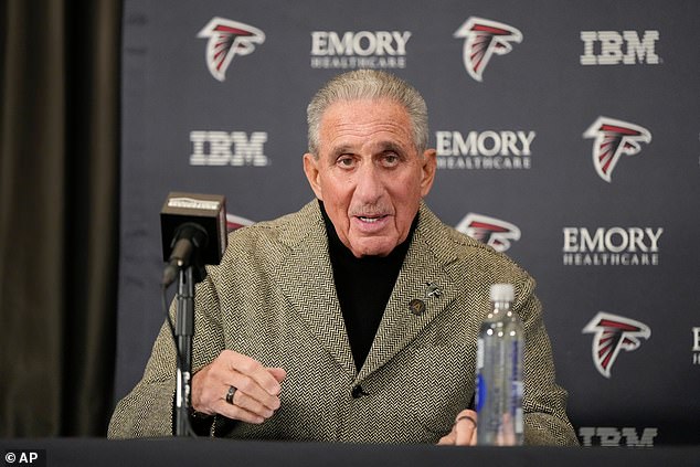 The Giants are reportedly incensed with the Atlanta Falcons after they 'overplayed' claims that they had also interviewed Harbaugh (Pictured: Falcons owner Arthur Blank)