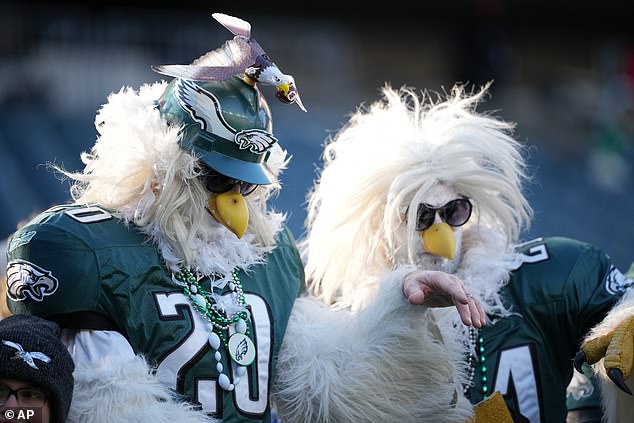 Eagles' fans watch before an NFL football game against the Commanders on January 4