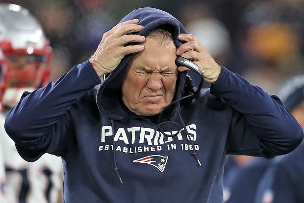 BALTIMORE , MD. - NOVEMBER 3: New England Patriots head coach Bill Belichick during the fourth quarter of the NFL game against the Baltimore Ravens at M & T Bank Stadium on November 3, 2019 in Baltimore , Maryland . (Staff Photo By Matt Stone/MediaNews Group/Boston Herald)
