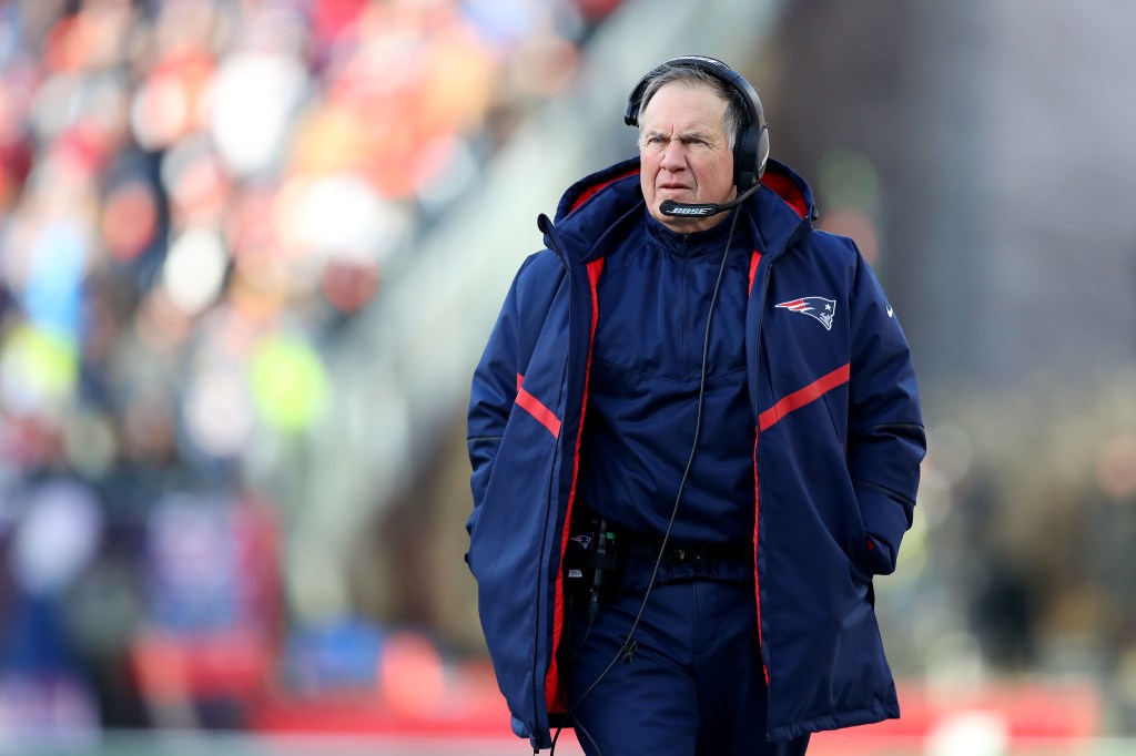 New England Patriots coach Bill Belichick on the sidelines during the Divisional Round game.