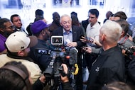 Dallas Cowboys owner Jerry Jones talks to the members of the press following end-of-season...