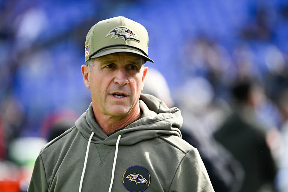 Oct 26, 2025; Baltimore, Maryland, USA; Baltimore Ravens head coach John Harbaugh looks on before the game against the Chicago Bears at M&T Bank Stadium. Mandatory Credit: Tommy Gilligan-Imagn Images© Tommy Gilligan-Imagn Images&period;
