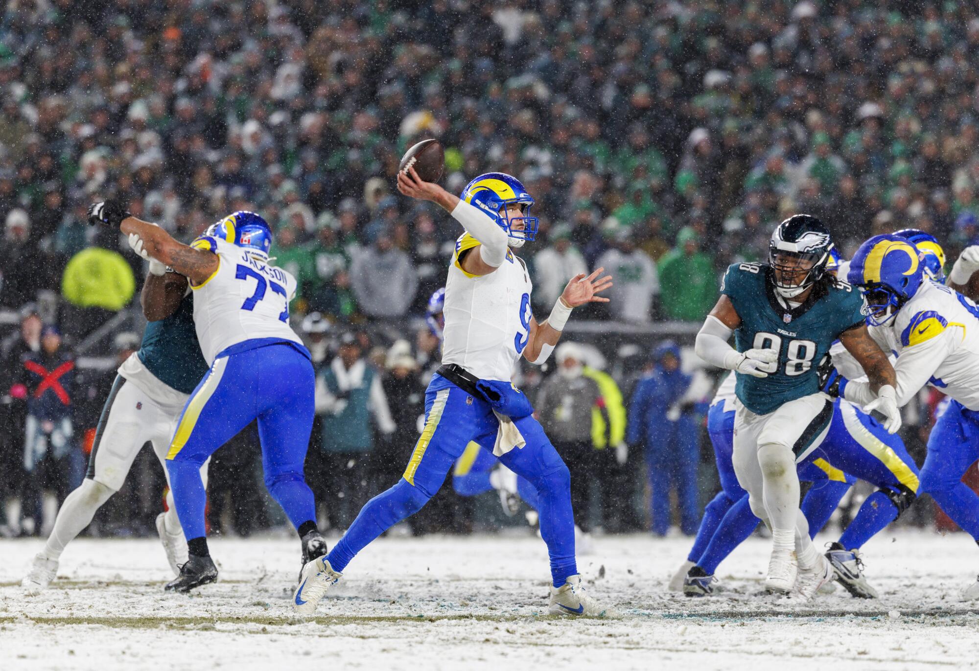 Rams quarterback Matthew Stafford passes against the Philadelphia Eagles in last season's NFC divisional playoffs.