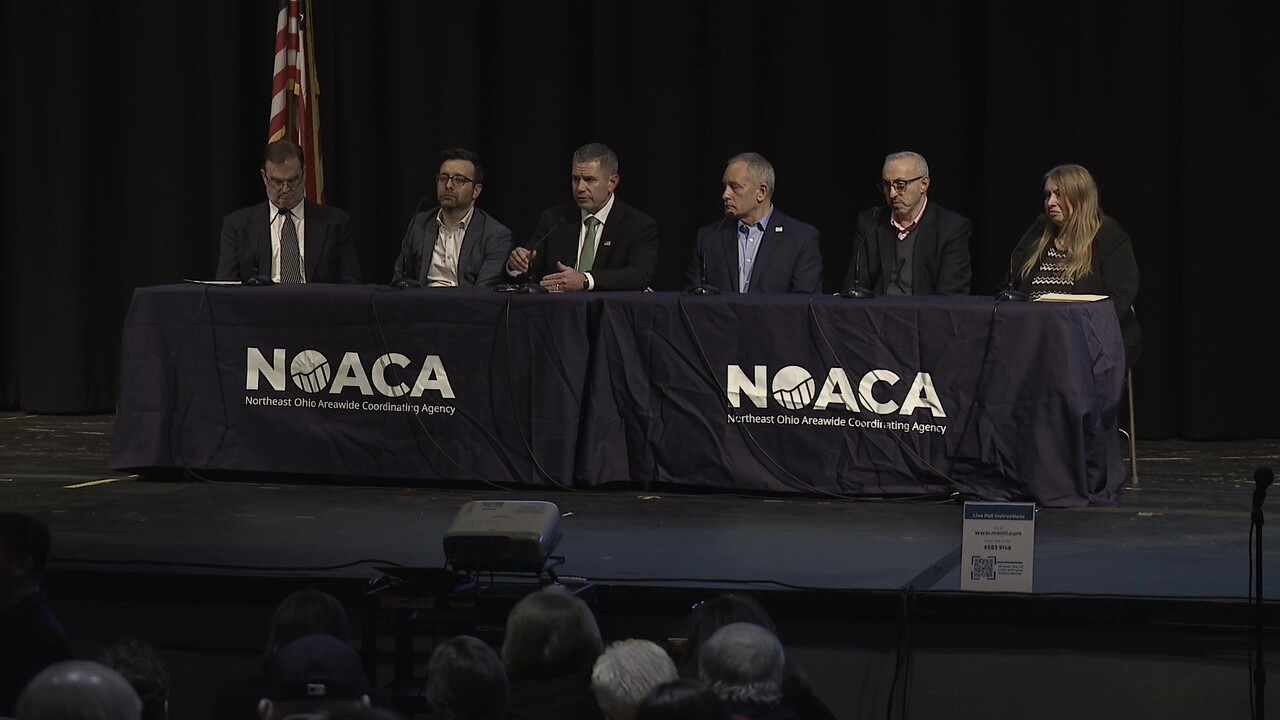 The city of Brook Park and NOACA held a regional public meeting about traffic and the new Browns stadium on Wednesday night. A panel discussion included, from left to right, Ed May, NOACA's director of programming; Ted Tywang, general counsel and chief administrative officer for Haslam Sports Group; Brook Park Mayor Edward Orcutt; Dennis Albrecht of Osborn Engineering; Ali Makarachi, NOACA's director of transportation planning and engineering; and NOACA CEO Grace Gallucci.