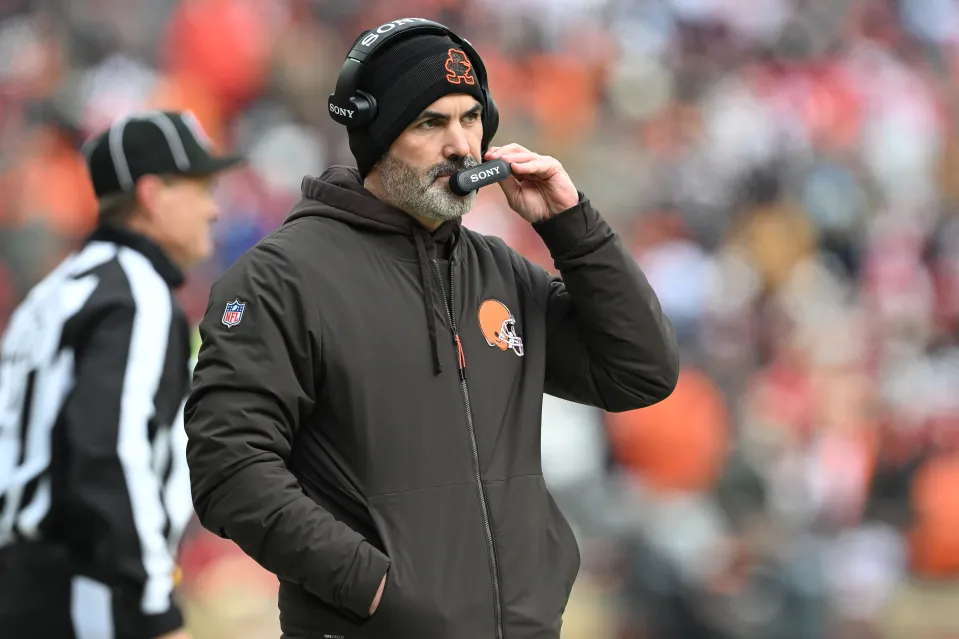 Head coach Kevin Stefanski of the Cleveland Browns looks on from the sidelines in the second quarter of a game against the San Francisco 49ers