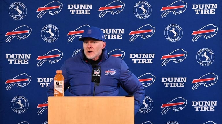 Buffalo Bills head coach Sean McDermott responds to questions during...