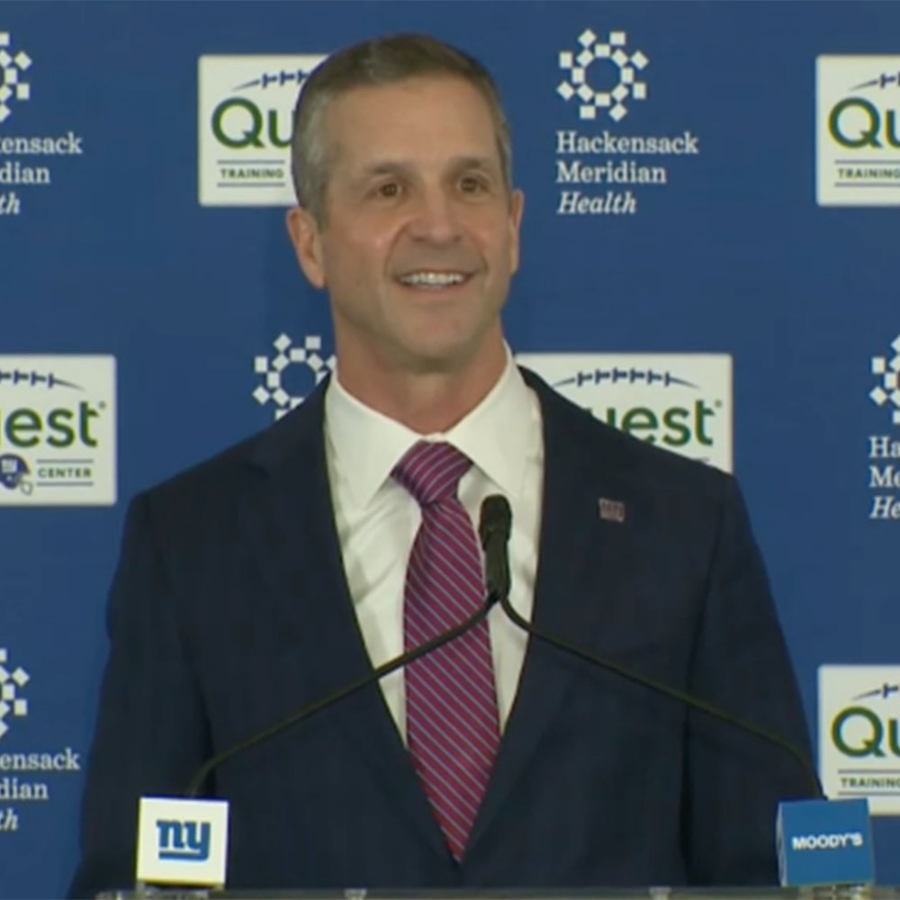 John Harbaugh gave a sweet nod to his wife Ingrid during his introductory press conference as the head coach of the Giants in East Rutherford, New Jersey, on Tuesday, January 20, 2026. 