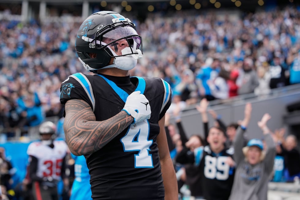 Panthers receiver Tetairoa McMillan is viewed as the favorite for the Offensive Rookie of the...