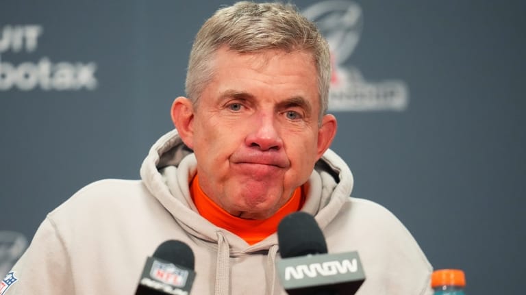 Denver Broncos head coach Sean Payton speaks during a news...