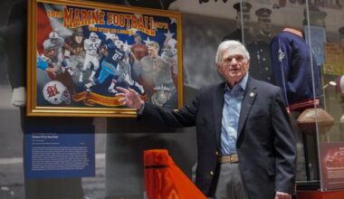Marine football’s last coach shares program’s history in new exhibit