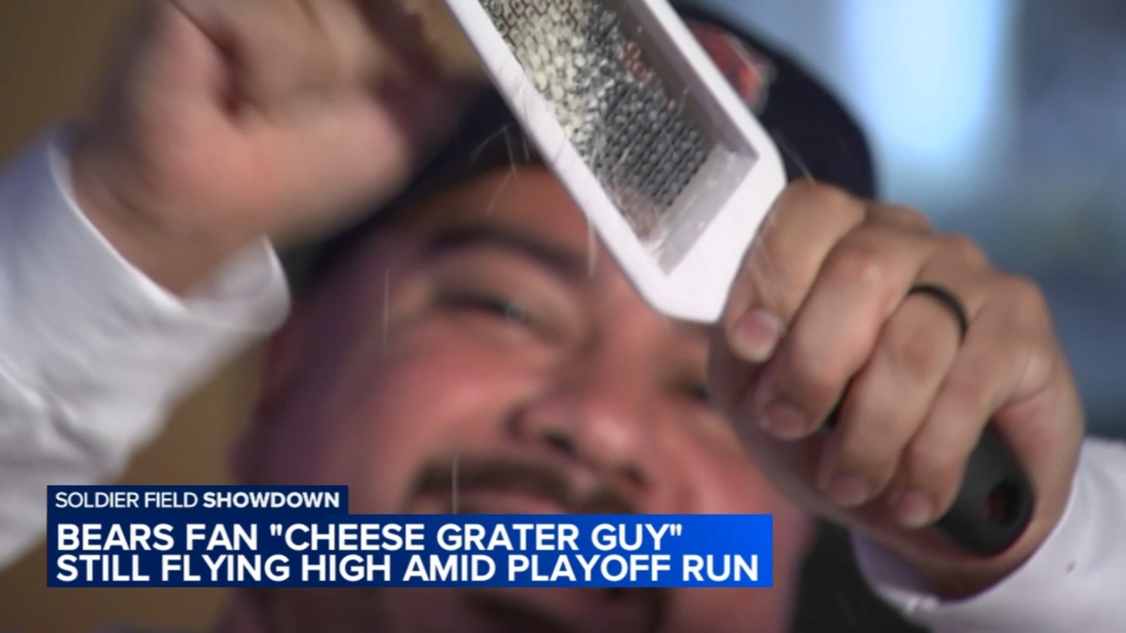 Bear game Sunday: Chicago Bears fan Brandon Martinez goes viral as 'Cheese Grater Guy' during playoff win over Green Bay Packers