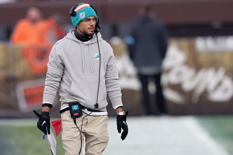Former Miami Dolphins head coach Mike McDaniel coached the NFL's top offense in 2023. File Photo by Aaron Josefczyk/UPI