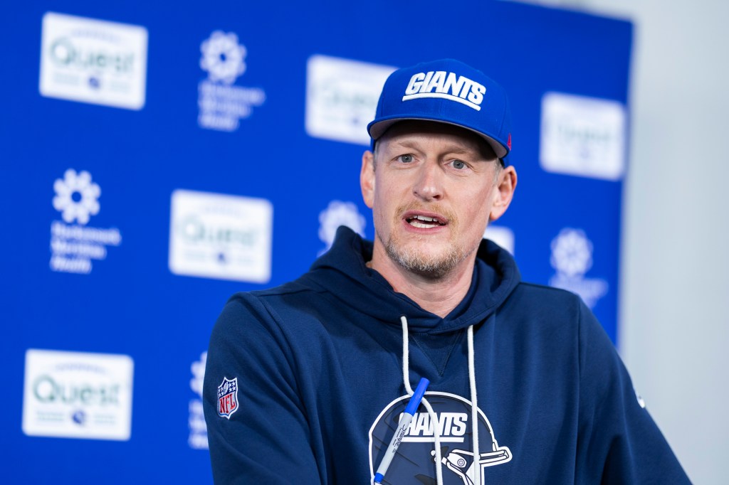 New York Giants defensive coordinator Charlie Bullen speaks to the media during practice at the Quest Diagnostics center, Thursday, Jan. 1, 2026, in East Rutherford, New Jersey. 