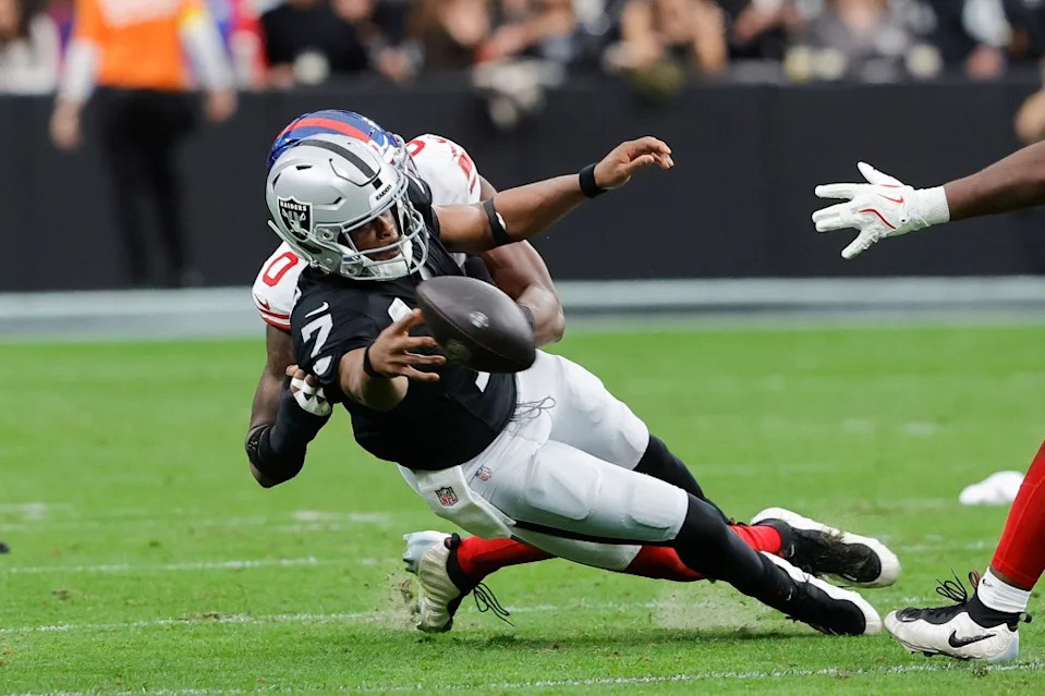 After dealing with an ankle injury all week, Geno Smith was ruled out of the Las Vegas Raiders’ season finale against the Kansas City Chiefs. Getty Images