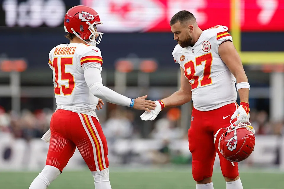 Patrick Mahomes and Travis Kelce of the Kansas City Chiefs. Sarah Stier/Getty