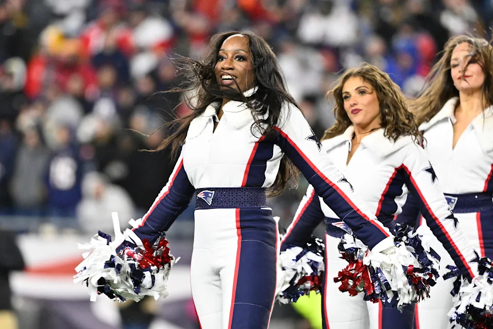 New England Patriots cheerleaders perform during the second half in an AFC Wild Card Round game against the Los Angeles Chargers.