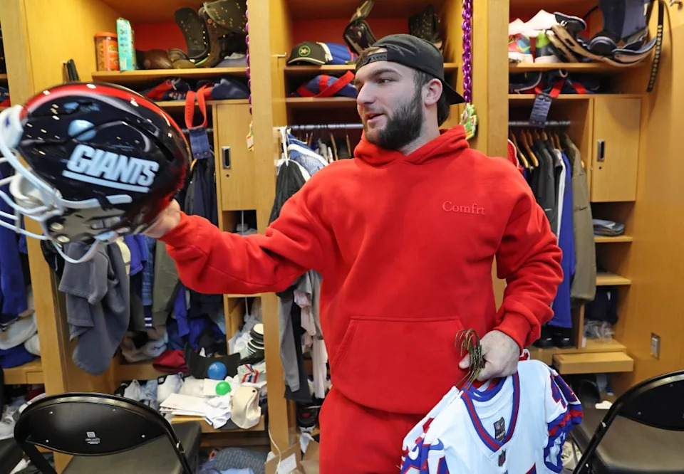 New York Giants running back Cam Skattebo speaking to the media as the Giants players were cleaning out their lockers at the New York Giants training facility in East Rutherford, New Jersey. Charles Wenzelberg / New York Post