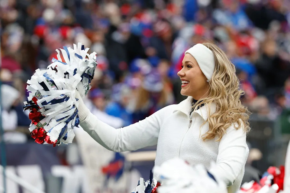 New England Patriots cheerleaders perform during a game.