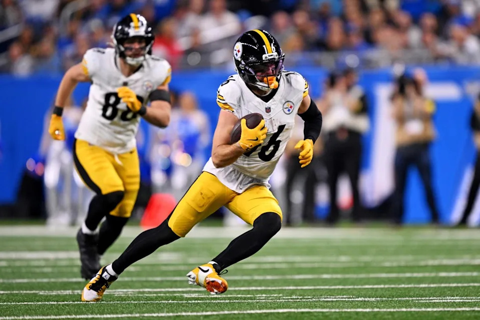 Steelers wide receiver Adam Thielen runs the ball after a catch during the fourth quarter of the Steelers’ win over the Lions at Ford Field earlier in the season. Lon Horwedel-Imagn Images