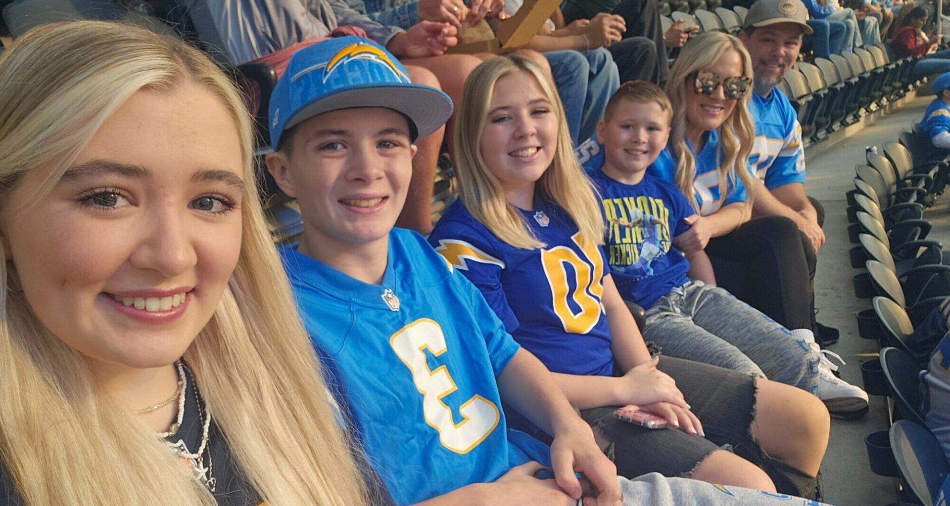 Image of the Alvernaz family at a recent San Diego Chargers game, courtesy of Dicker thre Kicker. (...