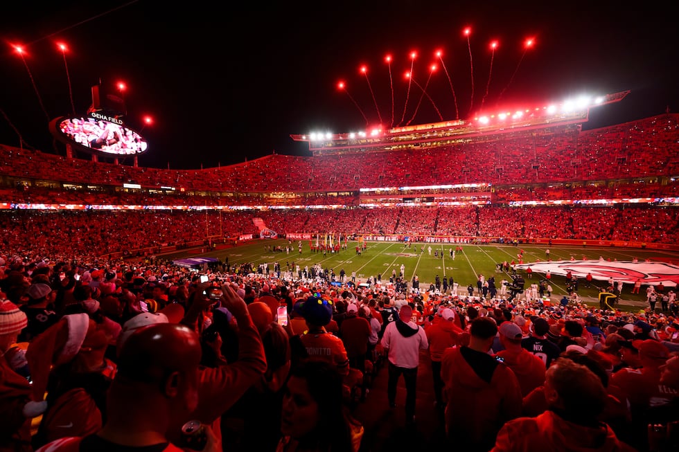 The Kansas City Chiefs started introductions with fireworks and a light show at Arrowhead...