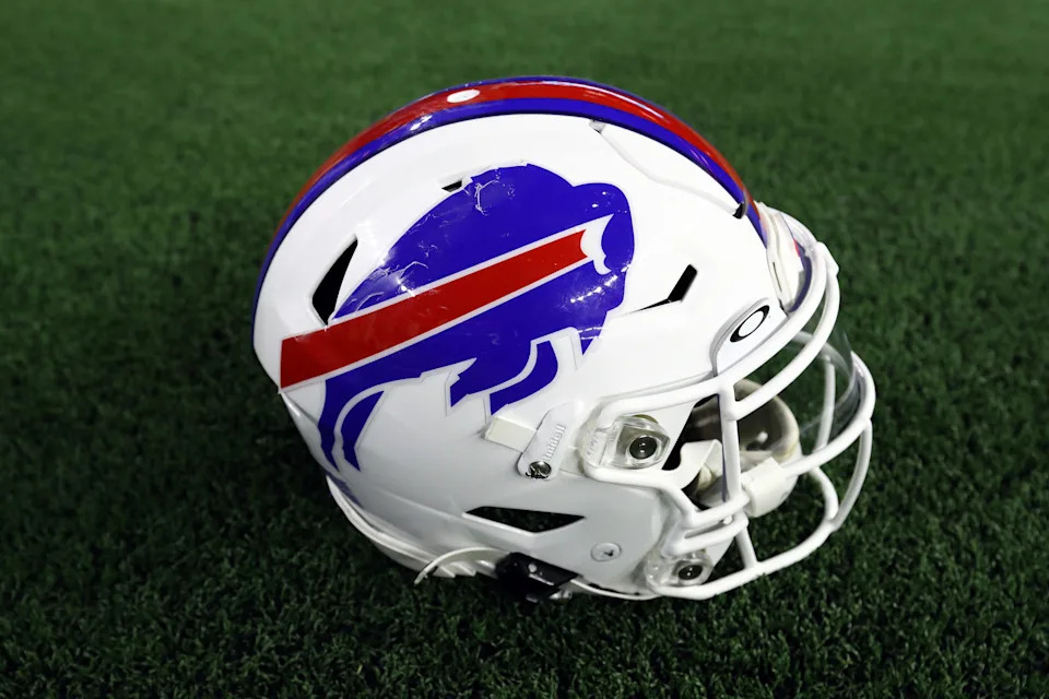 ARLINGTON, TEXAS - NOVEMBER 28: A Buffalo Bills helmet at AT&T Stadium on November 28, 2019 in Arlington, Texas. (Photo by Ronald Martinez/Getty Images)