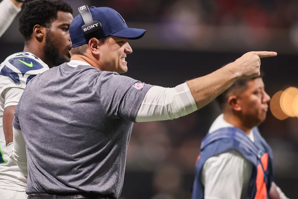 Seattle Seahawks head coach Mike MacDonald on the sideline against the Atlanta Falcons.