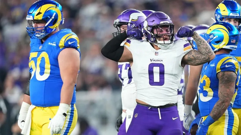 Ivan Pace Jr. reacts during the second half of a wild card playoff game against the Rams.