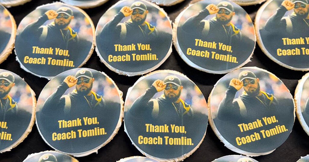 Oakmont Bakery selling cookies celebrating Mike Tomlin's career with the Steelers