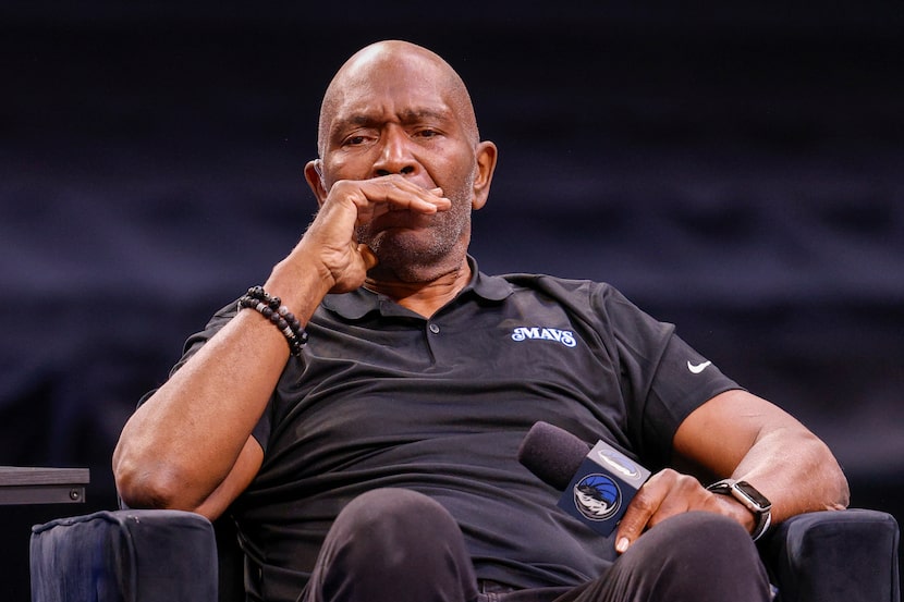 Dallas Mavericks 1981 No. 1 overall pick Mark Aguirre is overcome with emotion as he speaks...
