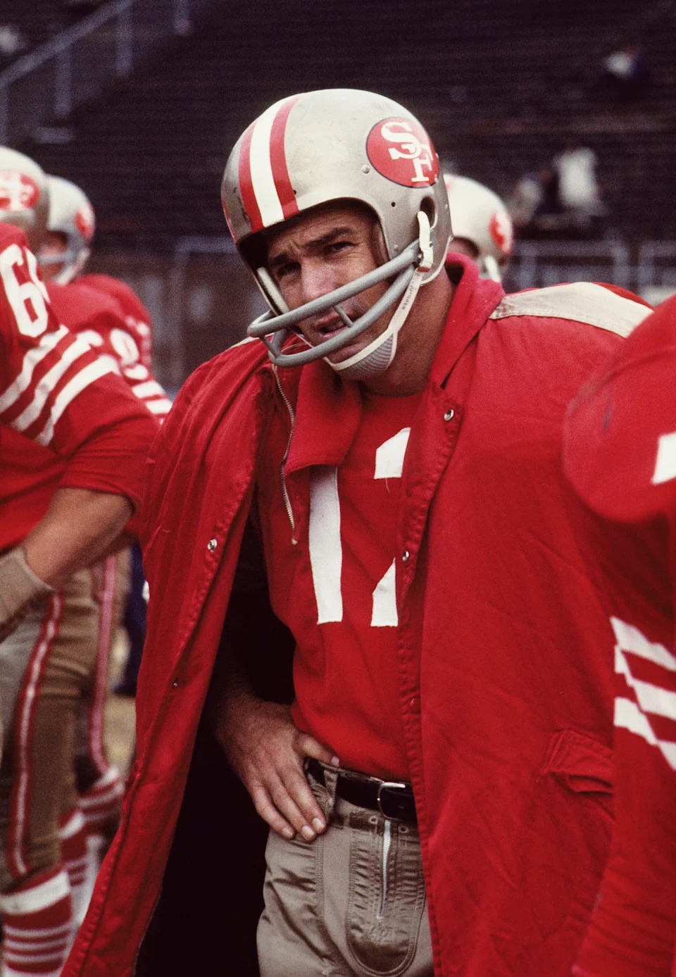 San Francisco 49ers quarterback John Brodie on the sidelines during the 1968 season.