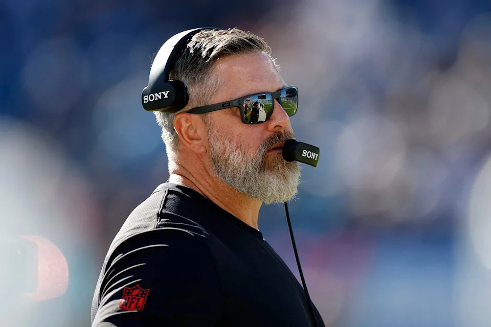 NASHVILLE, TENNESSEE - NOVEMBER 16: Defensive coordinator Matt Burke of the Houston Texans looks on during the first quarter against the Tennessee Titans at Nissan Stadium on November 16, 2025 in Nashville, Tennessee. (Photo by Justin Ford/Getty Images)