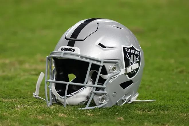 A Las Vegas Raiders helmet.