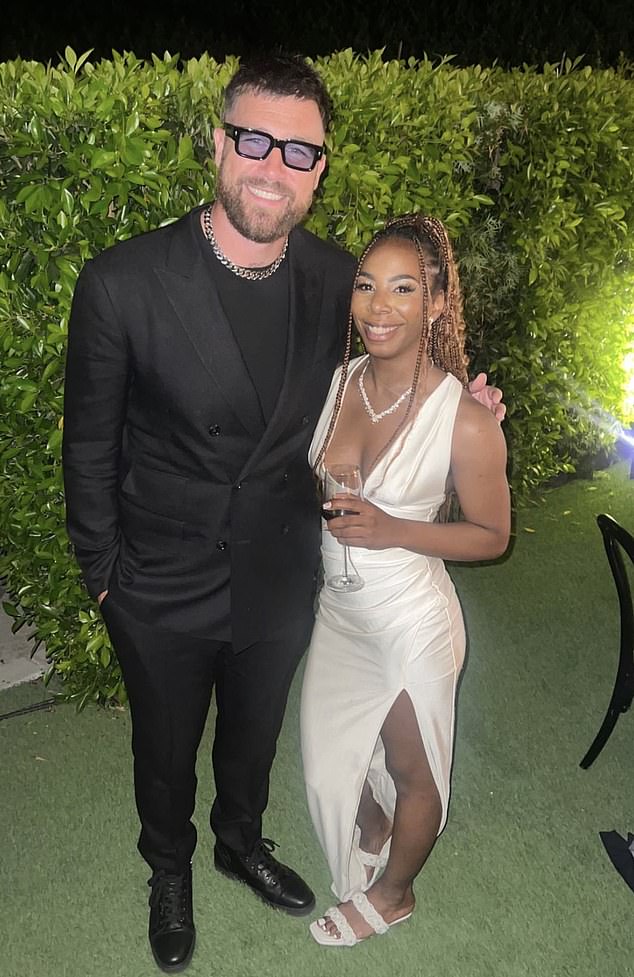 Kelce with Edwards-Helaire's wife Jojo on the night of their wedding in Louisiana