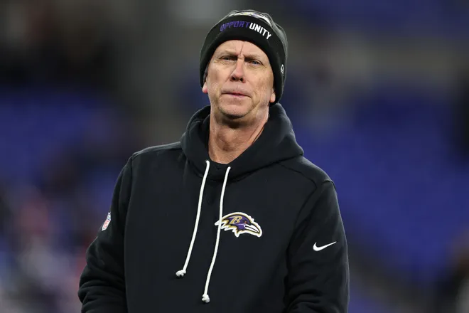 BALTIMORE, MARYLAND - DECEMBER 21: Offensive coordinator Todd Monken of the Baltimore Ravens looks on before the game against the New England Patriots at M&T Bank Stadium on December 21, 2025 in Baltimore, Maryland. (Photo by Scott Taetsch/Getty Images) ORG XMIT: 776323765 ORIG FILE ID: 2253055481