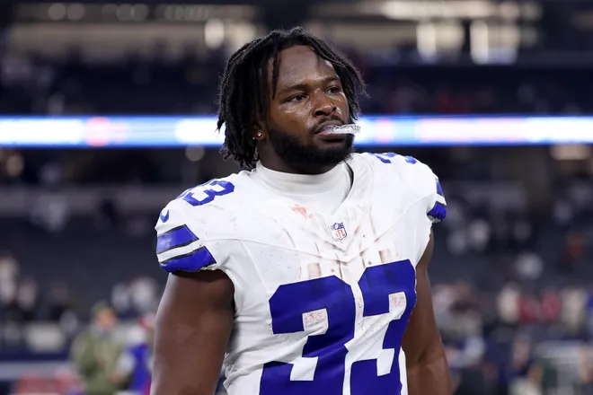 ARLINGTON, TEXAS - NOVEMBER 03: Javonte Williams #33 of the Dallas Cowboys walks off the field after the game at AT&T Stadium on November 03, 2025 in Arlington, Texas. (Photo by Sam Hodde/Getty Images)