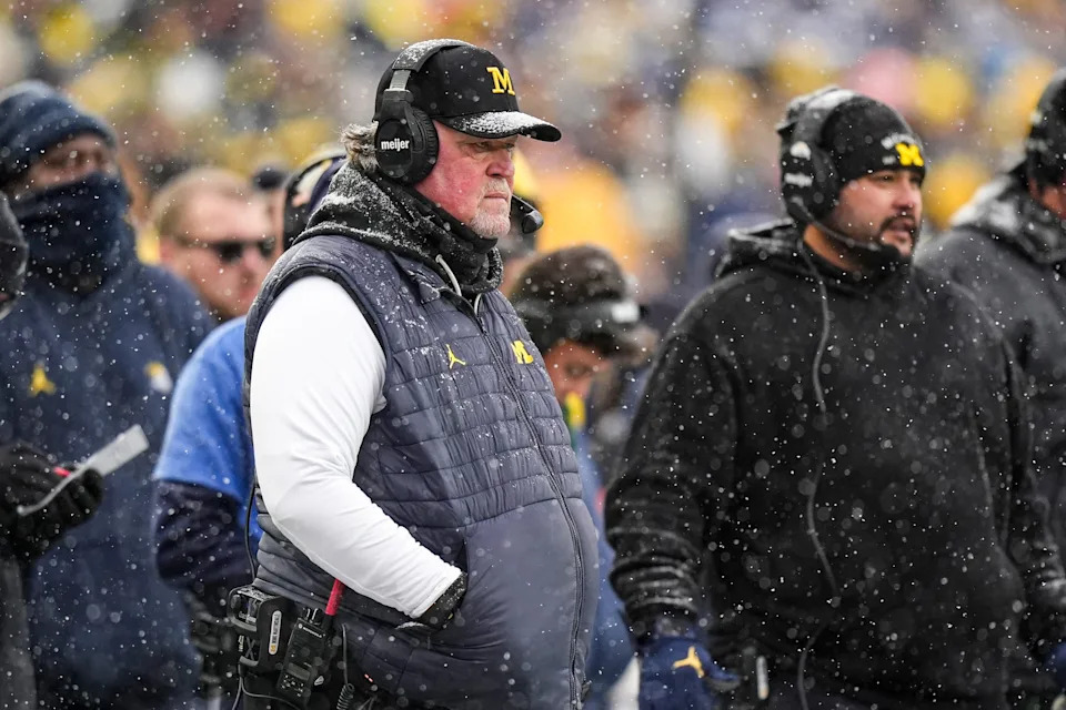 Michigan defensive coordinator Wink Martindale watches a play against Ohio State during the second half at Michigan Stadium in Ann Arbor on Saturday, Nov. 29, 2025.