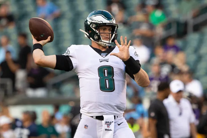 Philadelphia Eagles quarterback Clayton Thorson before a game against the Baltimore Ravens at Lincoln Financial Field.