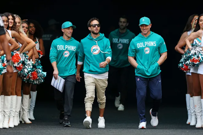 Dec 21, 2025; Miami Gardens, Florida, USA; The Miami Dolphins head coach Mike McDaniel before the game against the Cincinnati Bengals at Hard Rock Stadium. Mandatory Credit: Nathan Ray Seebeck-Imagn Images