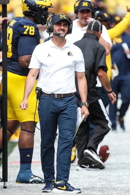 Michigan interim head coach Jesse Minter watches a play against East Carolina during the second half of U-M's 30-3 win on Saturday, Sept. 2, 2023, at Michigan Stadium.