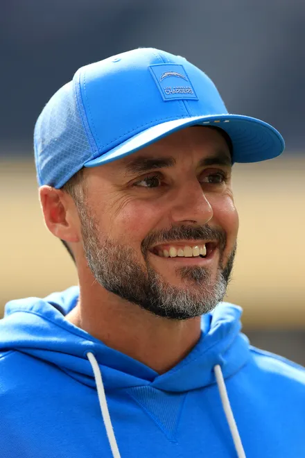 INGLEWOOD, CALIFORNIA - OCTOBER 19: Defensive coordinator Jesse Minter of the Los Angeles Chargers looks on before the game against the Indianapolis Colts at SoFi Stadium on October 19, 2025 in Inglewood, California. (Photo by Luke Hales/Getty Images)