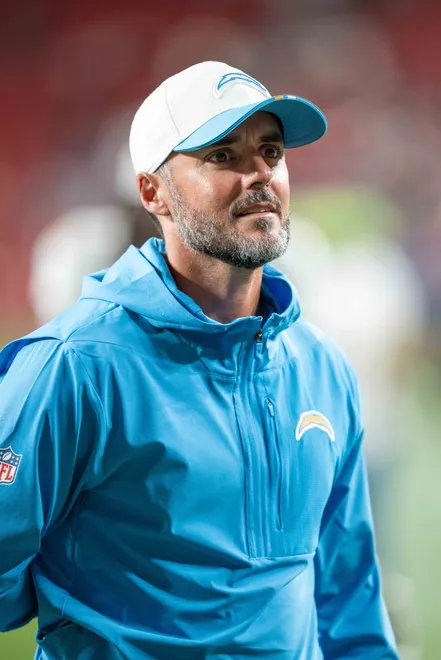 August 23, 2025; Santa Clara, California, USA; Los Angeles Chargers defensive coordinator Jesse Minter after the game against the San Francisco 49ers at Levi's Stadium. Mandatory Credit: Kyle Terada-Imagn Images