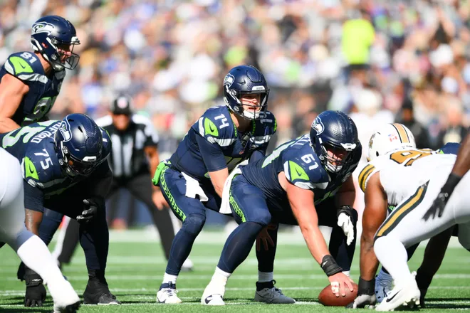 Seattle Seahawks quarterback Sam Darnold waits for the snap during the third quarter against the New Orleans Saints.