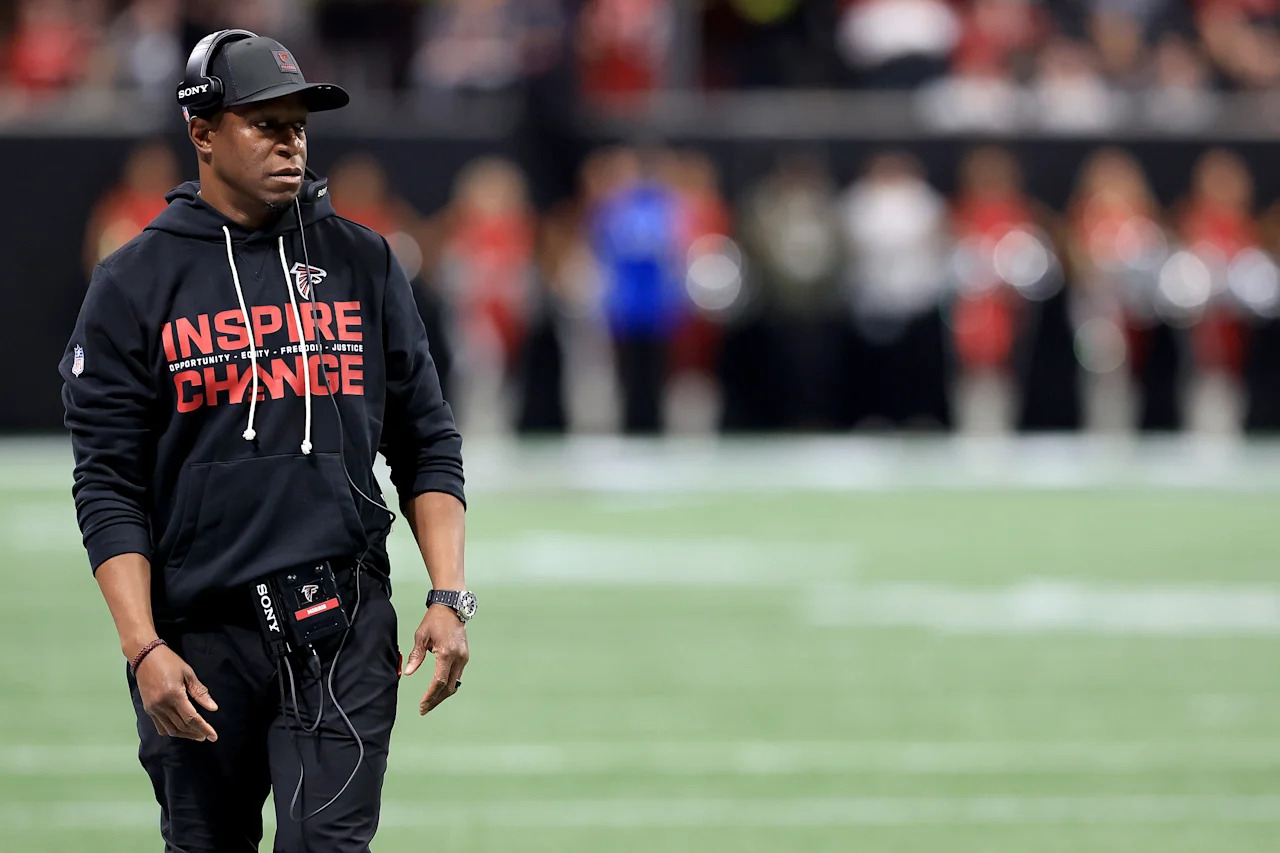ATLANTA, GA - JANUARY 04: Falcons head coach Raheem Morris on the sidelines during the week 18 NFL game between the Atlanta Falcons and the New Orleans Saints on Sunday January 4, 2026 at the Mercedes-Banz Stadium in Atlanta, Georgia.  (Photo by David J. Griffin/Icon Sportswire via Getty Images)