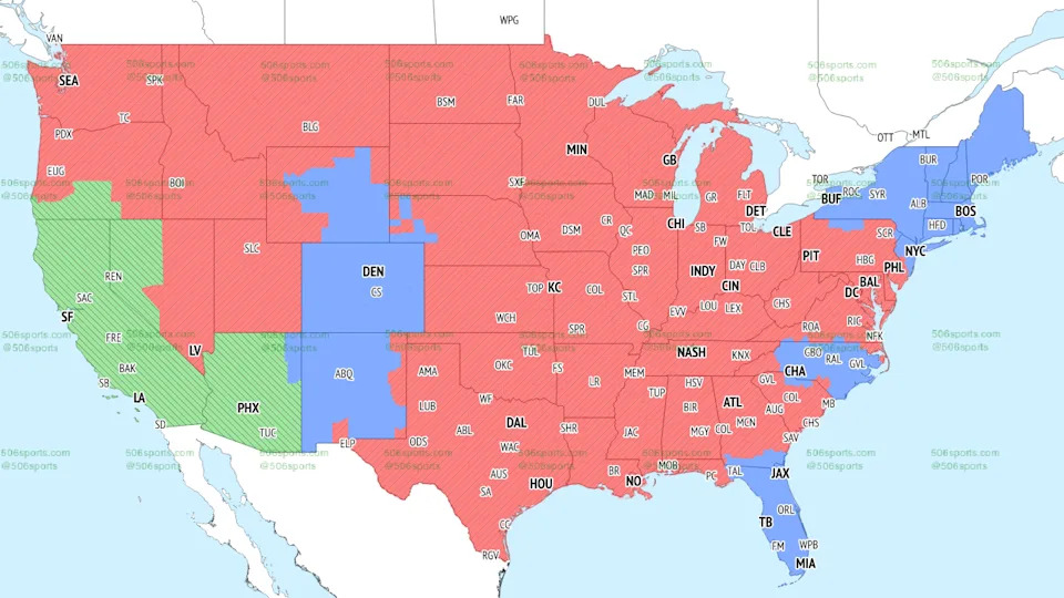 The coverage map for FOX during the 4:25 p.m. ET games in Week 18 of the NFL season.