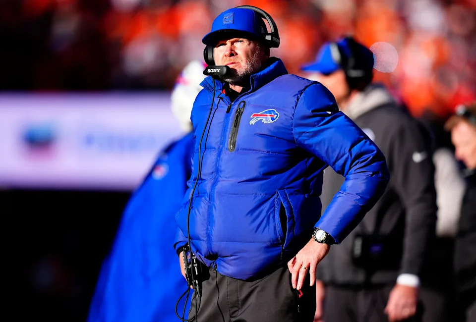 Jan 17, 2026; Denver, CO, USA; Buffalo Bills head coach Sean McDermott during the second quarter of an AFC Divisional Round playoff game against the Denver Broncos at Empower Field at Mile High. Mandatory Credit: Ron Chenoy-Imagn Images