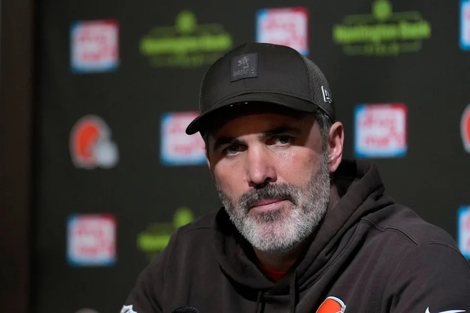 Cleveland Browns head coach Kevin Stefanski speaks during a news conference after an NFL football game against the Pittsburgh Steelers, Sunday, Dec. 28, 2025, in Cleveland. AP