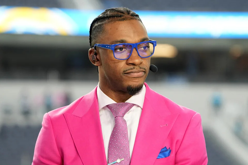 Oct 16, 2023; Inglewood, California, USA; Robert Griffin III on the ESPN Monday Night Football Countdown set SoFi Stadium.Kirby Lee-USA TODAY Sports
